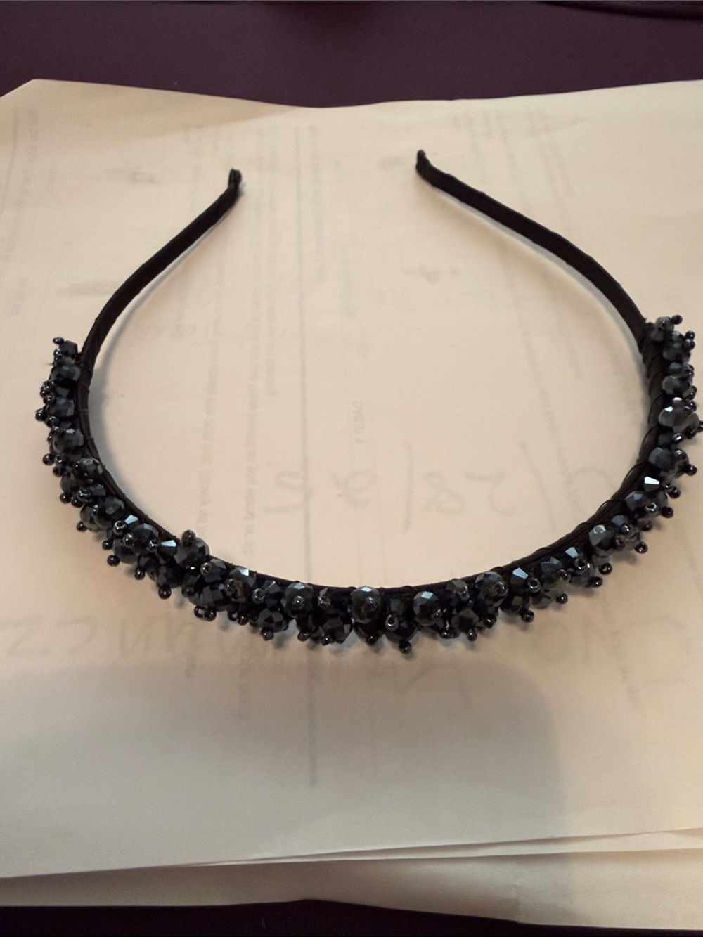 Black with a slight hint of blue Beaded Women's Headband